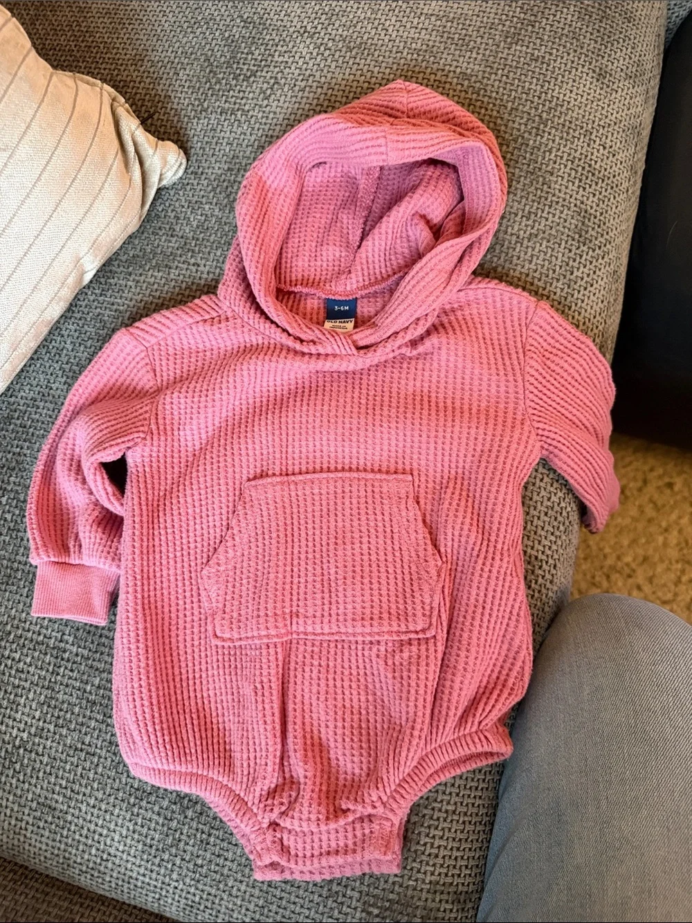 Old Navy Pink Waffle-Knit Hooded Baby Onesie